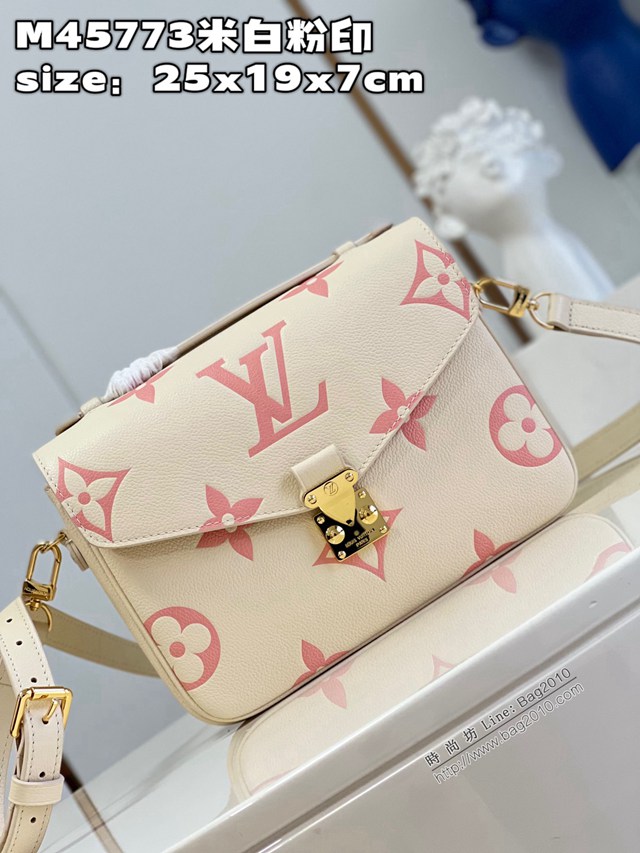 LV專櫃2023新款Pochette Métis手袋 M45773米白粉印 路易威登手提肩背女包 dn1426